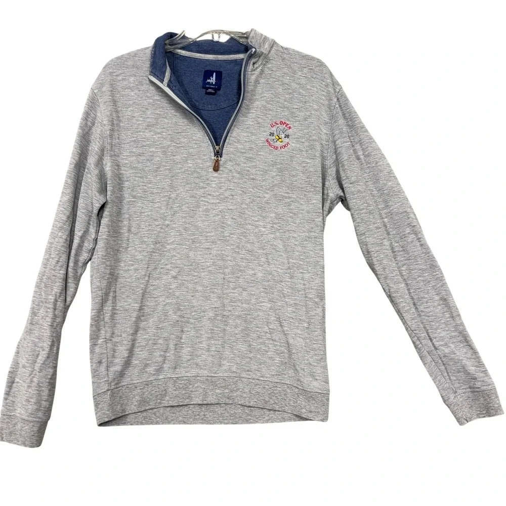 Johnnie-O Sweater Mens Small Gray 1/4 Zip Mock Neck U.S. Open 2020 Winged Foot
